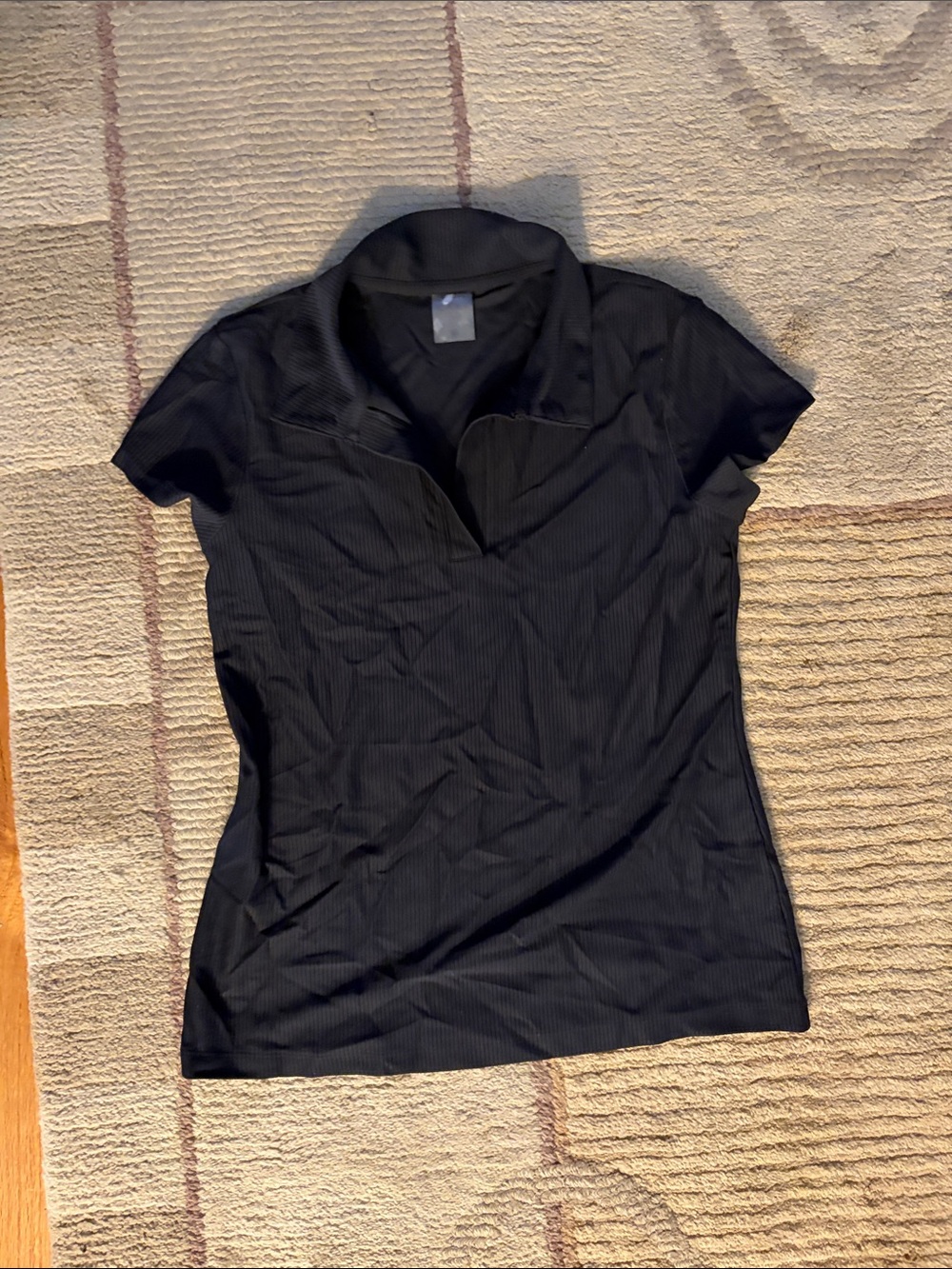 Black Short-Sleeve V-Notch Ribbed Top - Women